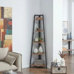 Flash Sale ❤️ 70" 5-Tier Corner Ladder Display Shelving Unit Metal & Distressed Wood - Danya B. 🥰 -Bookshelves And Bookcases store unnamed file 2205