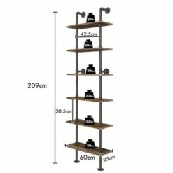 Deals 🛒 Costway 6-Shelf Rustic Pipe Shelving Unit, Vintage Industrial Pipe Wall Shelf Brown 🎉