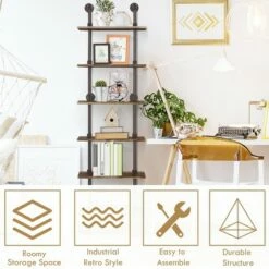Deals 🛒 Costway 6-Shelf Rustic Pipe Shelving Unit, Vintage Industrial Pipe Wall Shelf Brown 🎉 -Bookshelves And Bookcases store unnamed file 2238
