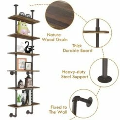 Deals 🛒 Costway 6-Shelf Rustic Pipe Shelving Unit, Vintage Industrial Pipe Wall Shelf Brown 🎉 -Bookshelves And Bookcases store unnamed file 2239