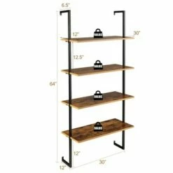 Outlet ✨ Costway 4-Tier Ladder Shelf Bookshelf Industrial Wall Shelf w/Metal Frame Rustic Brown 👏 -Bookshelves And Bookcases store unnamed file 2261