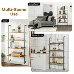 Outlet ✨ Costway 4-Tier Ladder Shelf Bookshelf Industrial Wall Shelf w/Metal Frame Rustic Brown 👏 -Bookshelves And Bookcases store unnamed file 2263