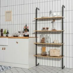 Outlet ✨ Costway 4-Tier Ladder Shelf Bookshelf Industrial Wall Shelf w/Metal Frame Rustic Brown 👏 -Bookshelves And Bookcases store unnamed file 2266