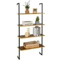 Outlet ✨ Costway 4-Tier Ladder Shelf Bookshelf Industrial Wall Shelf w/Metal Frame Rustic Brown 👏 -Bookshelves And Bookcases store unnamed file 2267