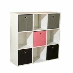 New ✔️ 7.5" Utility Bookcase with 5 Fabric Bins - Buylateral White/pink ✨ -Bookshelves And Bookcases store unnamed file 228