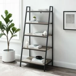 Cheapest π₯° 56" Metal and Wood Tiered Ladder Bookcase - Saracina Home Dark Walnut π