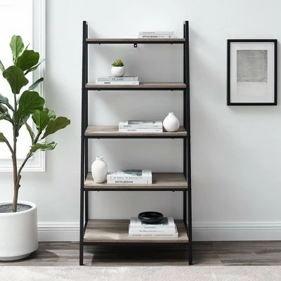 Cheapest 🥰 56" Metal and Wood Tiered Ladder Bookcase - Saracina Home Dark Walnut 🌟 4 Cheapest 🥰 56" Metal and Wood Tiered Ladder Bookcase - Saracina Home Dark Walnut 🌟 - Image 2