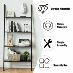 Deals ⭐ Costway Industrial Ladder Shelf 4-Tier Leaning Wall Bookcase Plant Stand Rustic Black/Brown ✔️ -Bookshelves And Bookcases store unnamed file 2376