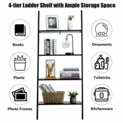 Deals ⭐ Costway Industrial Ladder Shelf 4-Tier Leaning Wall Bookcase Plant Stand Rustic Black/Brown ✔️ -Bookshelves And Bookcases store unnamed file 2377