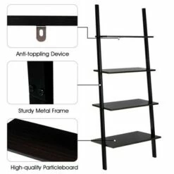Deals ⭐ Costway Industrial Ladder Shelf 4-Tier Leaning Wall Bookcase Plant Stand Rustic Black/Brown ✔️ -Bookshelves And Bookcases store unnamed file 2378