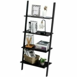 Deals ⭐ Costway Industrial Ladder Shelf 4-Tier Leaning Wall Bookcase Plant Stand Rustic Black/Brown ✔️ -Bookshelves And Bookcases store unnamed file 2380