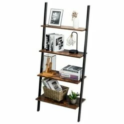 Deals ⭐ Costway Industrial Ladder Shelf 4-Tier Leaning Wall Bookcase Plant Stand Rustic Black/Brown ✔️ -Bookshelves And Bookcases store unnamed file 2381