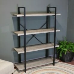 Discount 🤩 Sunnydaze Decor Sunnydaze 4 Shelf Industrial Style Freestanding Etagere Bookshelf with Wood Veneer Shelves - Oak Gray Veneer 🔔