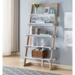 Brand new 🛒 70.75" Prosima Leaning Bookcase White/Weathered White - miBasics 🌟