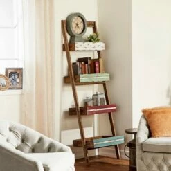 Coupon ๐ 70" Wood 4 Shelf Leaning Shelf Book Shelf Brown - Olivia & May ๐ฅฐ