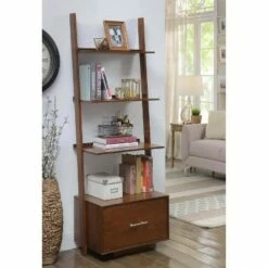Wholesale 😍 Breighton Home American Heritage Ladder Bookcase with File Drawer - Johar Furniture Black ⭐