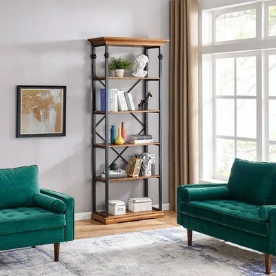 Wholesale β€οΈ 86.5" Juanita 6 Tier Etagere Wood and Metal Open Bookcase Distressed Wood - Danya B. 𧨠4 Wholesale β€οΈ 86.5" Juanita 6 Tier Etagere Wood and Metal Open Bookcase Distressed Wood - Danya B. 𧨠- Image 2