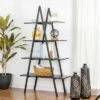 Best Pirce 🎁 65" 4 Tier Metal and Wooden Leaning Bookcases and Ladder Shelves - Glitzhome Walnut 💯 -Bookshelves And Bookcases store unnamed file 2572