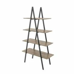 Best Pirce 🎁 65" 4 Tier Metal and Wooden Leaning Bookcases and Ladder Shelves - Glitzhome Walnut 💯 -Bookshelves And Bookcases store unnamed file 2580