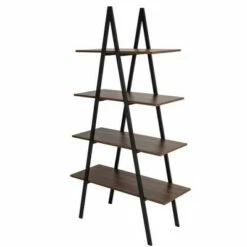 Best Pirce 🎁 65" 4 Tier Metal and Wooden Leaning Bookcases and Ladder Shelves - Glitzhome Walnut 💯 -Bookshelves And Bookcases store unnamed file 2581