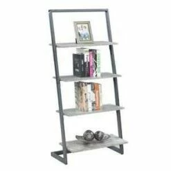 Outlet ✔️ 57" Graystone 4 Tier Ladder Bookcase/shelf Faux Birch/Slate Gray - Breighton Home 🌟