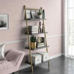 Brand new 🎁 64.13" Nova 4 Shelf Ladder Bookcase Gray - CosmoLiving by Cosmopolitan 🌟