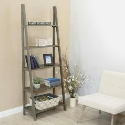 Promo 🎉 72.25" Hillsboro Ladder Bookcase Gray Wash - OSP Home Furnishings 🎁 -Bookshelves And Bookcases store unnamed file 2661