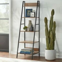 Flash Sale ⭐ 65" Denton Ladder 5 Tier Shelf Walnut/Black - Buylateral 😍