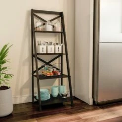 Coupon ✨ Hastings Home Lavish Home 4-Tier Ladder Bookshelf with X-Back Frame – Freestanding Bookcase, Black 🎁 -Bookshelves And Bookcases store unnamed file 2771