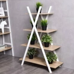 Best Pirce 👍 Costway 4-Tier Bookshelf Storage Display Shelves Bookcase Ladder X-Shape ✨