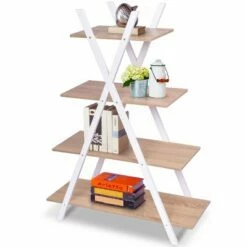 Best Pirce 👍 Costway 4-Tier Bookshelf Storage Display Shelves Bookcase Ladder X-Shape ✨ -Bookshelves And Bookcases store unnamed file 2789