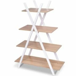 Best Pirce 👍 Costway 4-Tier Bookshelf Storage Display Shelves Bookcase Ladder X-Shape ✨ -Bookshelves And Bookcases store unnamed file 2791