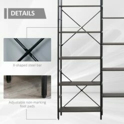 Hot Sale 👍 HOMCOM 5-Tier Industrial Look Bookshelf with Open Storage Display Rack Metal Frame for Home Office Walnut 😀 -Bookshelves And Bookcases store unnamed file 2803