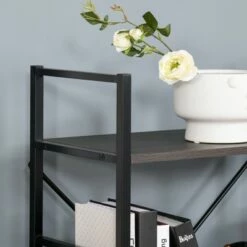 Hot Sale 👍 HOMCOM 5-Tier Industrial Look Bookshelf with Open Storage Display Rack Metal Frame for Home Office Walnut 😀 -Bookshelves And Bookcases store unnamed file 2804