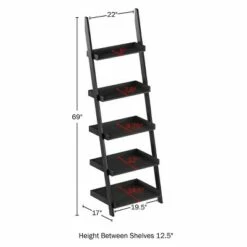 Best Pirce ⭐ Lavish Home 5-Tier Ladder Bookshelf - Leaning Decorative Shelves, Black ⭐