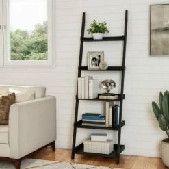 Best Pirce ⭐ Lavish Home 5-Tier Ladder Bookshelf - Leaning Decorative Shelves, Black ⭐ -Bookshelves And Bookcases store unnamed file 2816