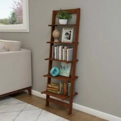Brand new 👍 Hastings Home 5-Tier Wooden Ladder-Style Bookcase - Walnut Finish 🌟