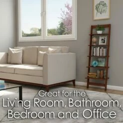 Brand new 👍 Hastings Home 5-Tier Wooden Ladder-Style Bookcase - Walnut Finish 🌟 -Bookshelves And Bookcases store unnamed file 2879