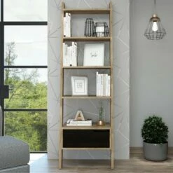 New 👏 70" Aster 4 Tier Leaning Bookcase Light Wood - RST Brands 🤩