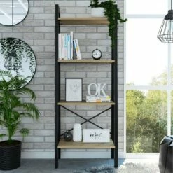 Buy ✔️ 54" Emery 4 Tier Ladder Shelf Bookcase Light Wood - RST Brands 🔔