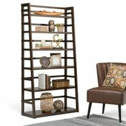 Budget 🌟 72"x36" Normandy Wide Ladder Shelf Bookshelf Brunette Brown - WyndenHall 🌟