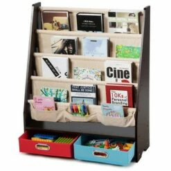 Best Pirce 🥰 Costway Kids Book Rack Toys Organizer with 4 Sling Bookshelf & 2 Boxes EspressoBeige 😉 -Bookshelves And Bookcases store unnamed file 2982