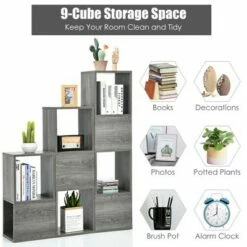 Wholesale 👏 Costway Bookshelf Free Combination Bookcase Storage Organizer Display Shelf Gray 🎉 -Bookshelves And Bookcases store unnamed file 3009