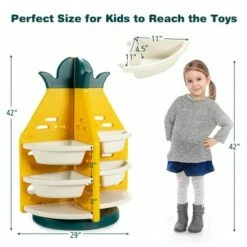 Discount ✨ Costway Kids Toy Storage Organizer 360° Revolving Pineapple Shelf w/Plastic Bins ⌛