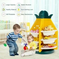 Discount ✨ Costway Kids Toy Storage Organizer 360° Revolving Pineapple Shelf w/Plastic Bins ⌛ -Bookshelves And Bookcases store unnamed file 3024
