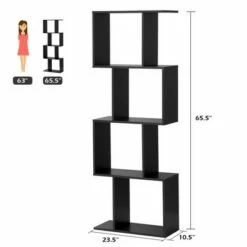 Best Sale ✔️ Costway 4-tier S-Shaped Bookcase Free Standing Storage Rack Wooden Display Decor Black ❤️