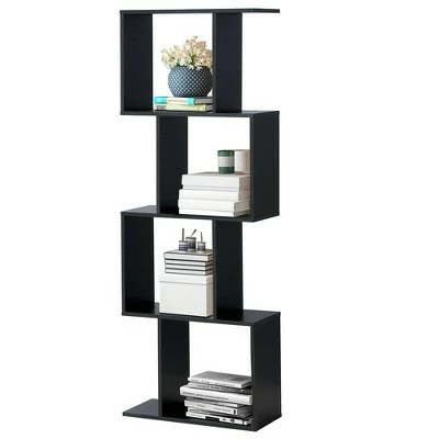 Best Sale ✔️ Costway 4-tier S-Shaped Bookcase Free Standing Storage Rack Wooden Display Decor Black ❤️ 7 Best Sale ✔️ Costway 4-tier S-Shaped Bookcase Free Standing Storage Rack Wooden Display Decor Black ❤️ - Image 5