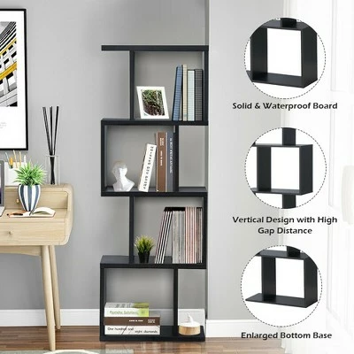 Best Sale ✔️ Costway 4-tier S-Shaped Bookcase Free Standing Storage Rack Wooden Display Decor Black ❤️ 11 Best Sale ✔️ Costway 4-tier S-Shaped Bookcase Free Standing Storage Rack Wooden Display Decor Black ❤️ - Image 9
