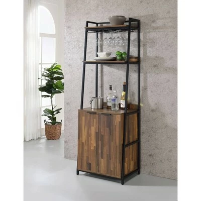Wholesale ⌛ 73.63" Moniave Bookcase with Wine Glass Rack Oak/Black - HOMES: Inside + Out ⌛ 3 Wholesale ⌛ 73.63" Moniave Bookcase with Wine Glass Rack Oak/Black - HOMES: Inside + Out ⌛