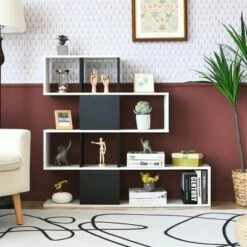 New 👍 Costway 5-Tier Bookshelf Corner Ladder Bookcase Display Storage Rack Black White 🔔 -Bookshelves And Bookcases store unnamed file 3108